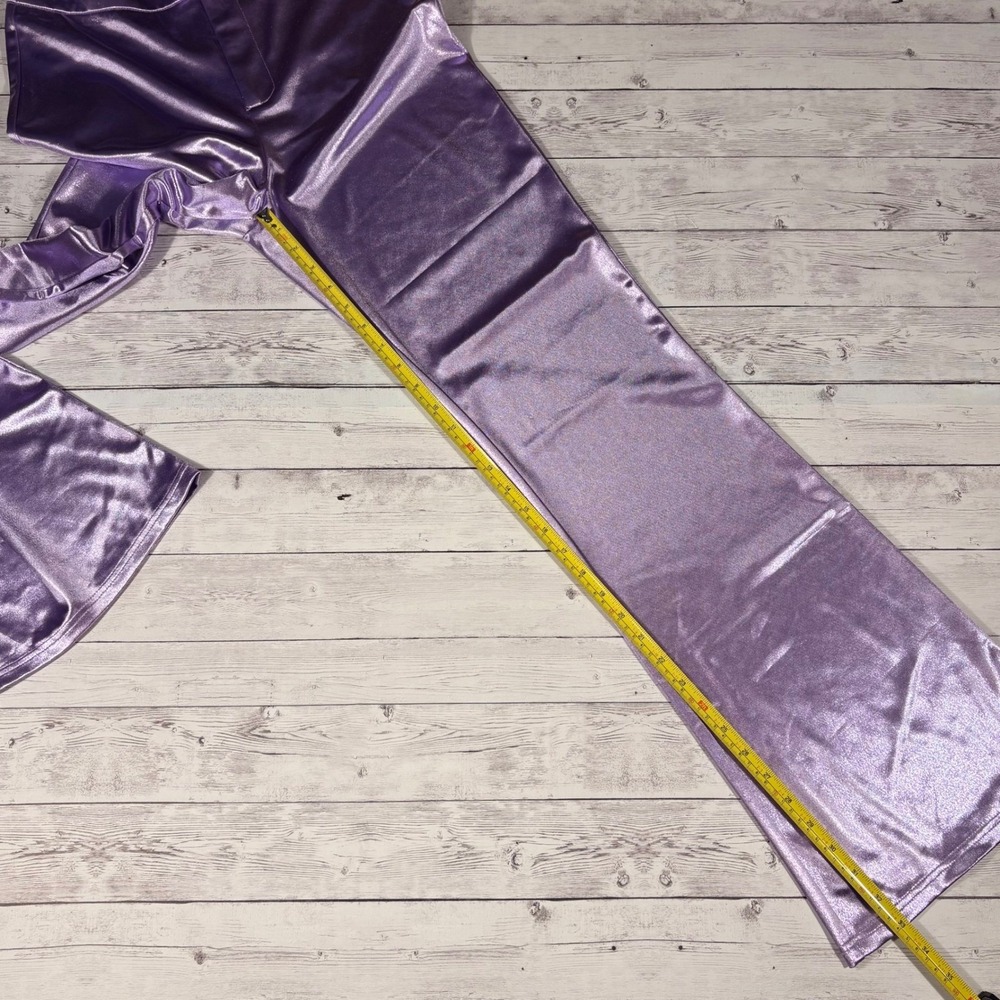 Princess Polly Purple Metallic Flare Pants Rave Festival Y2K Shimmer US 8 - Picture 9 of 13